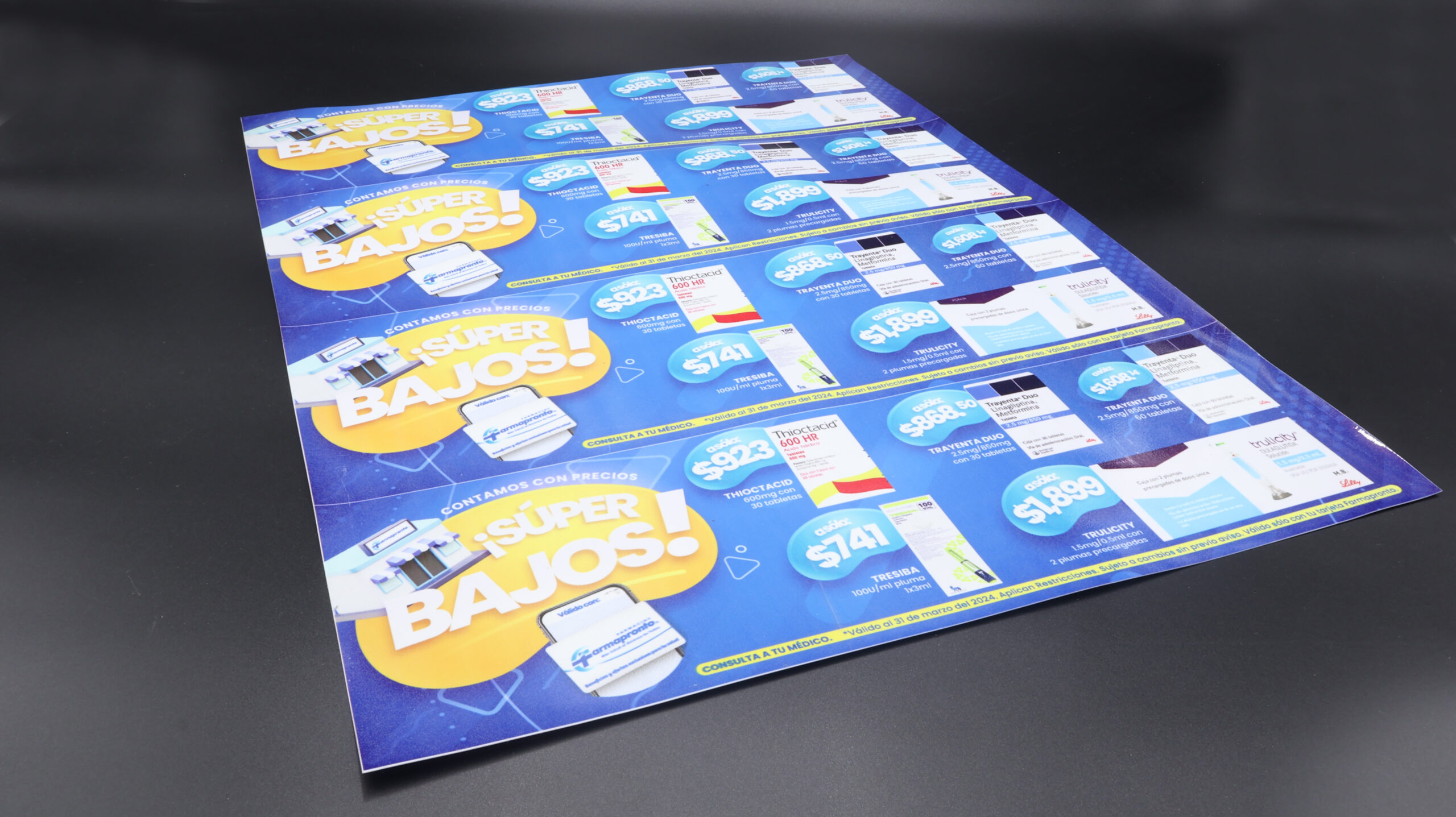 Cenefa impresa en alta resolucion estireno calibre 7.5 con laminado resistente al agua